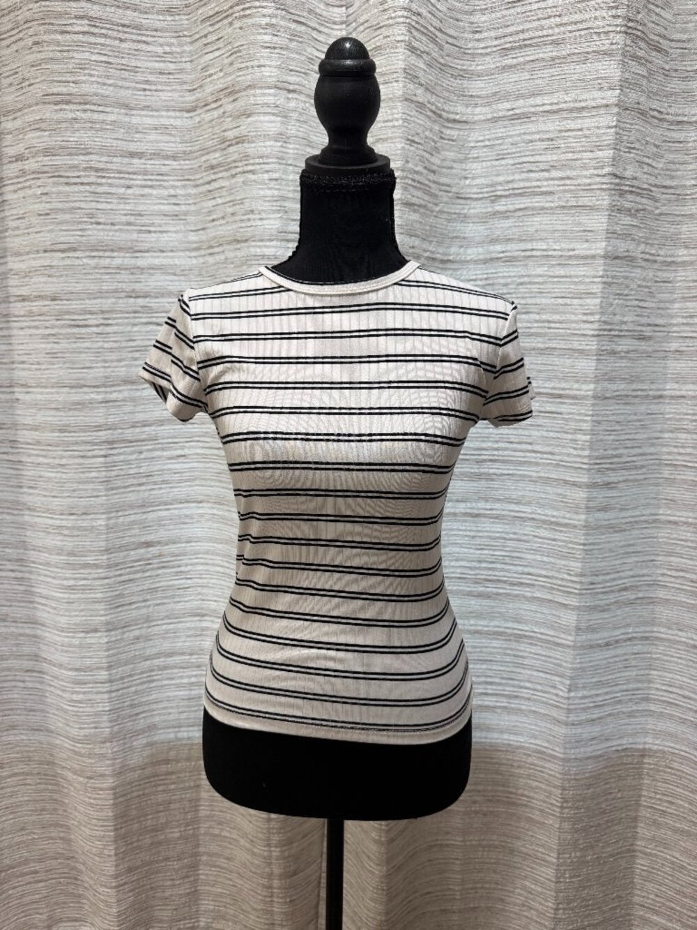 White and Black Striped Tee Size Medium